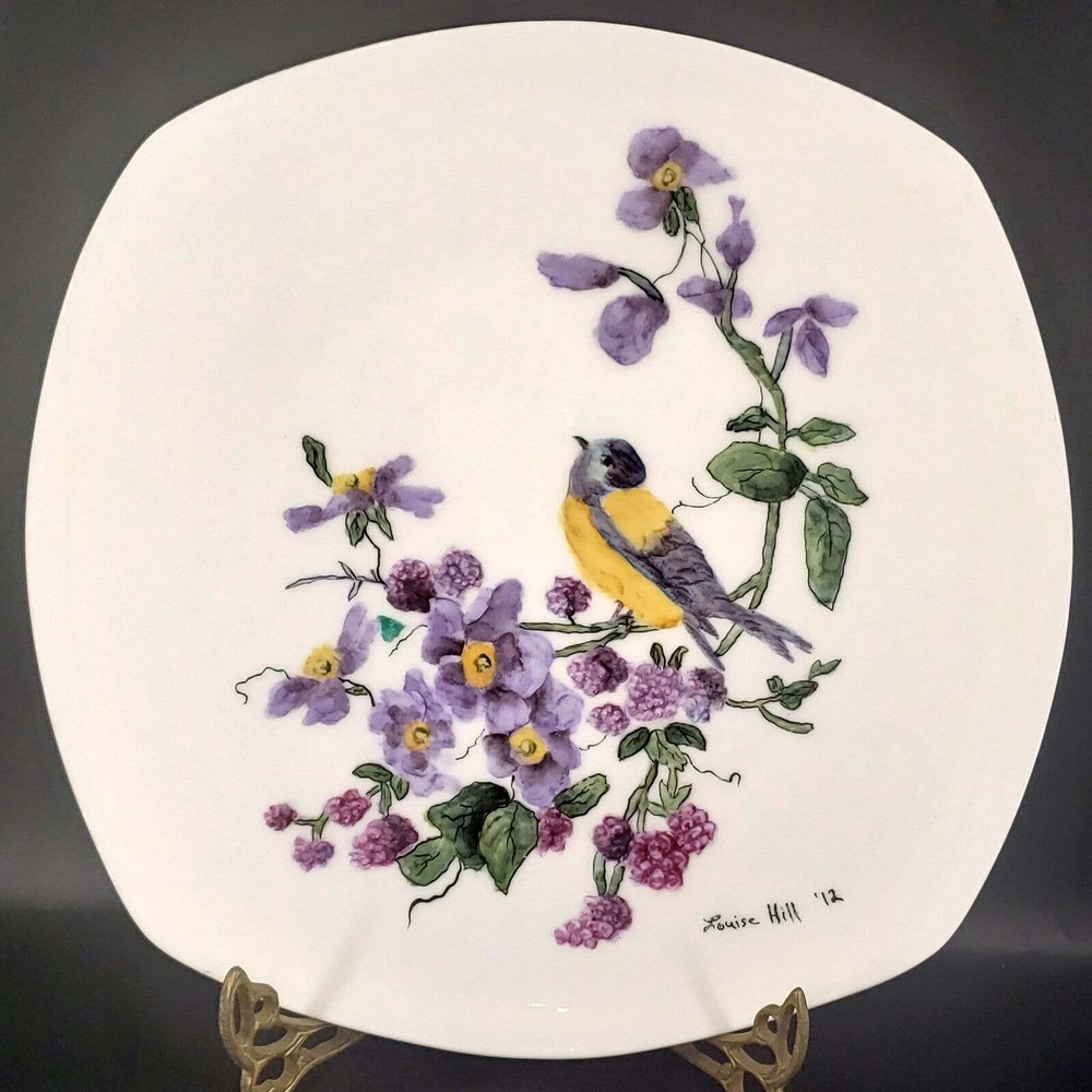 Roscher Bone China Hand Painted Floral flowers bird plate by Louise Hill